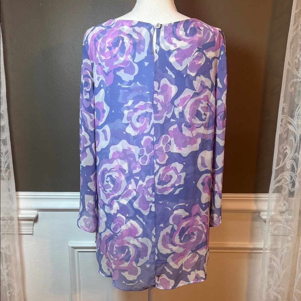 Bob Mackie Chiffon Floral Blouse Pastel Watercolor Boho XS Top - Picture 3 of 9
